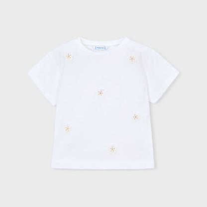 Camiseta Aplique Floral Blanca