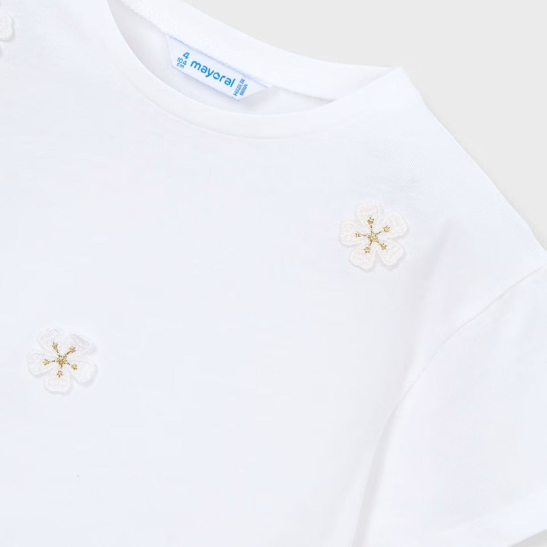 Camiseta Aplique Floral Blanca