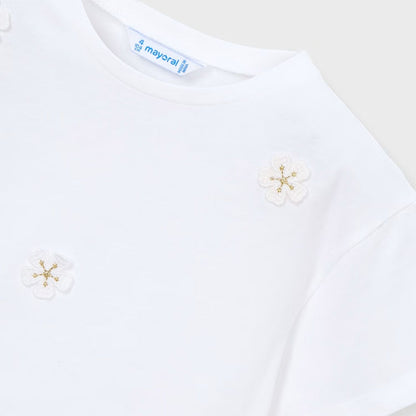 Camiseta Aplique Floral Blanca