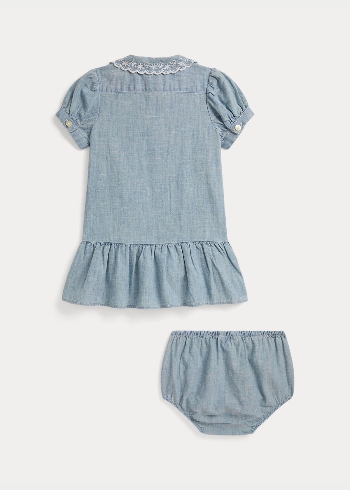 Vestido Volantes Cuello Bordado Azul Claro