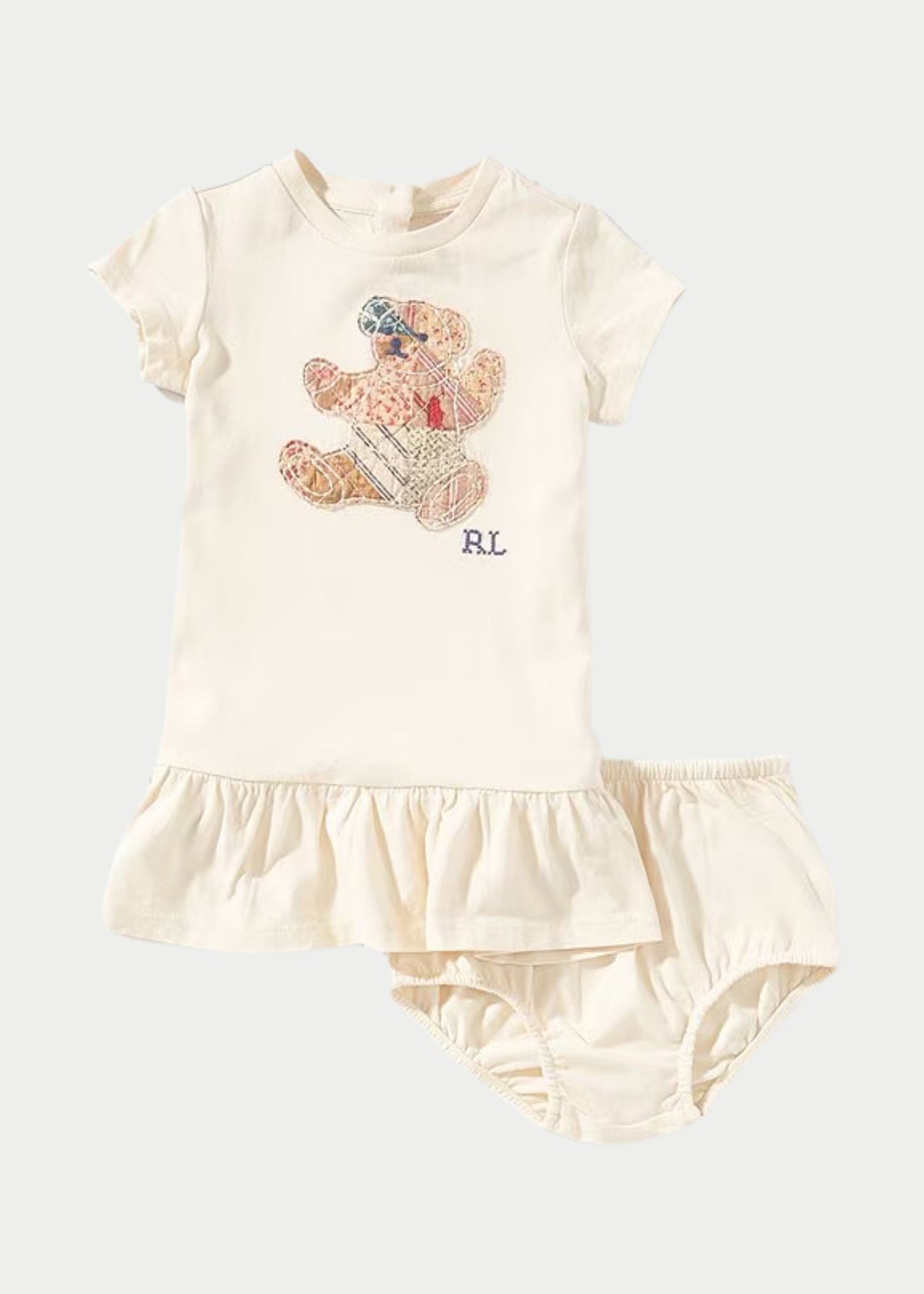 Vestido Punto Polo Bear Patchwork Blanco Crema
