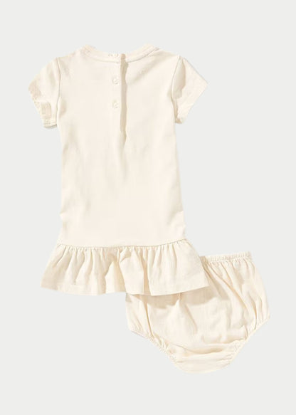 Vestido Punto Polo Bear Patchwork Blanco Crema