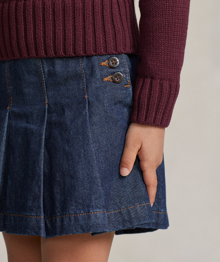 Falda Plisada Denim Botones Laterales