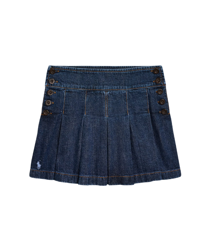 Falda Plisada Denim Botones Laterales