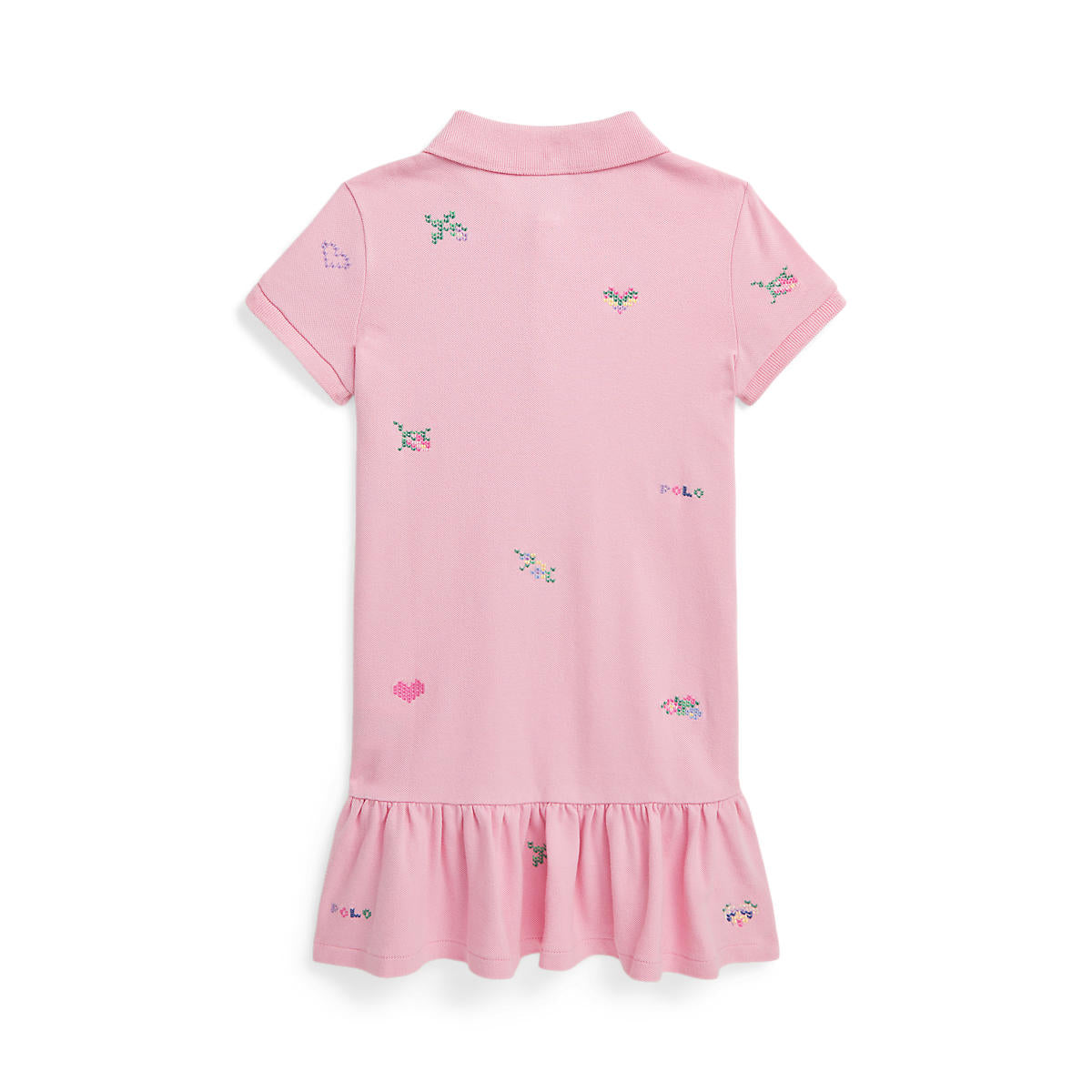 Vestido Piqué Bordado Rosa Manga Corta Niña