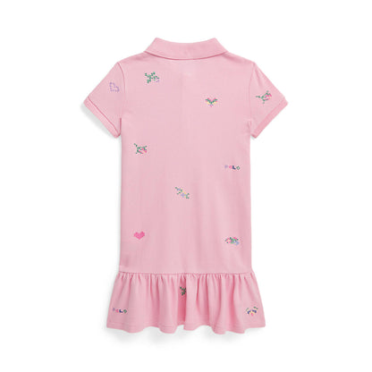 Vestido Piqué Bordado Rosa Manga Corta Niña