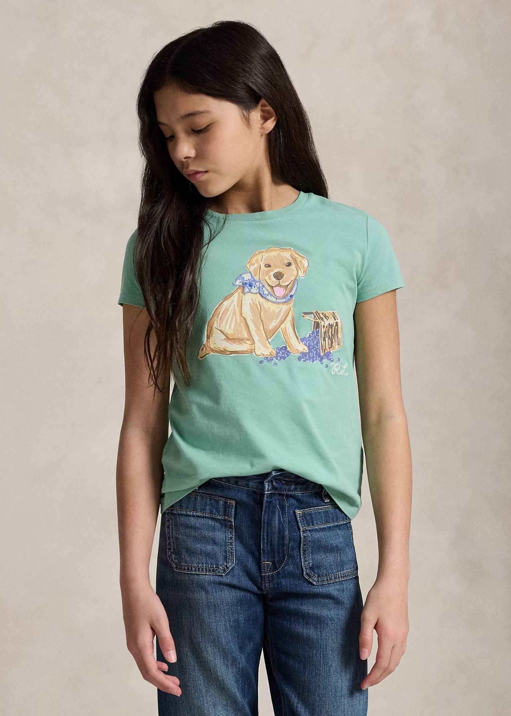 Camiseta Puppy Print Celadon