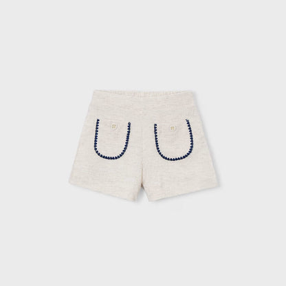 Shorts Bolsillos Bordados Lino