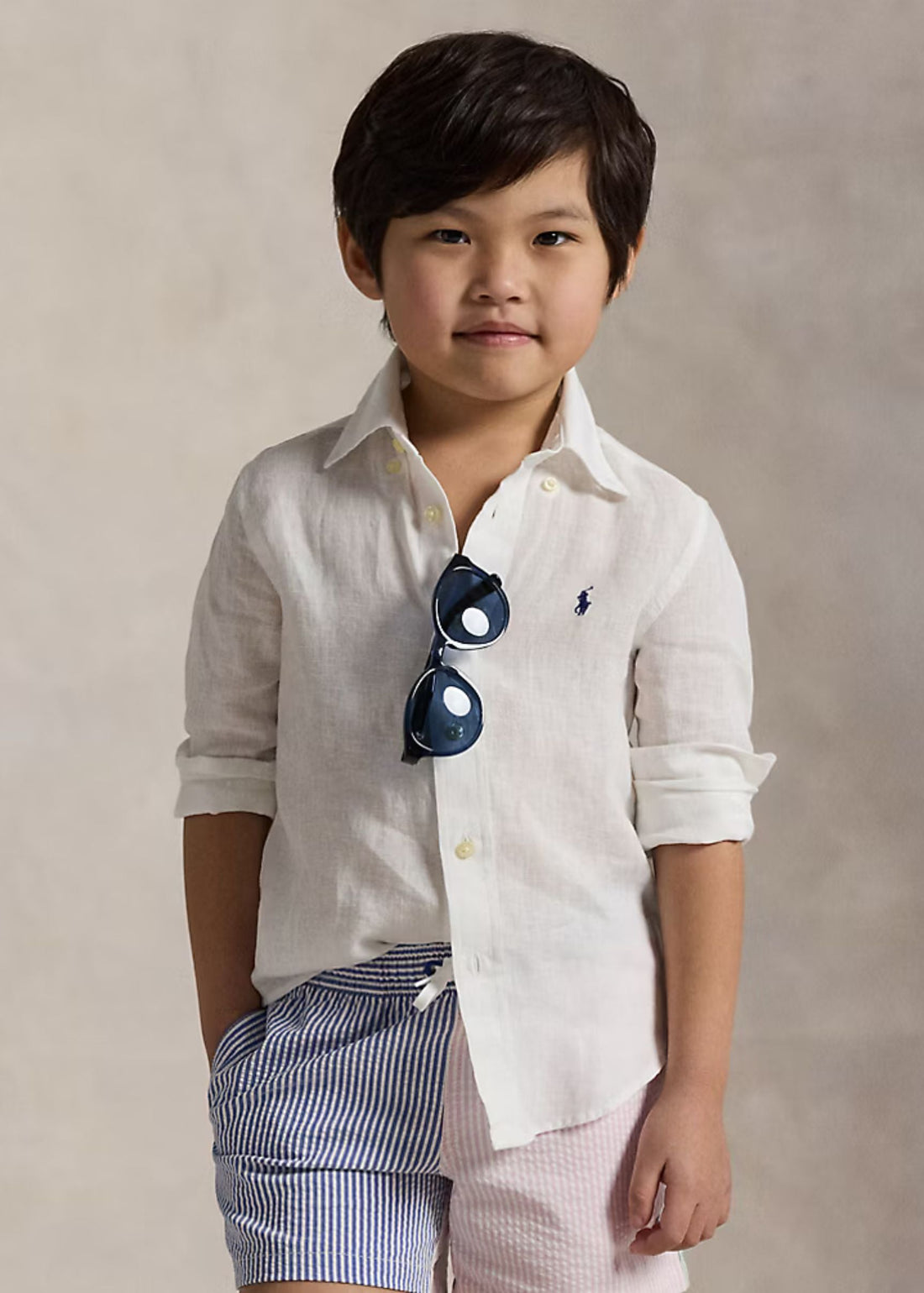 Camisa Blanca Lino Manga Larga Niño