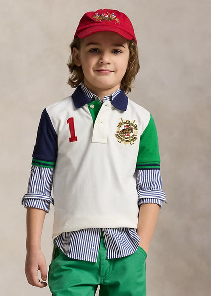 Polo Blanca Bloques Bordados Deportivos