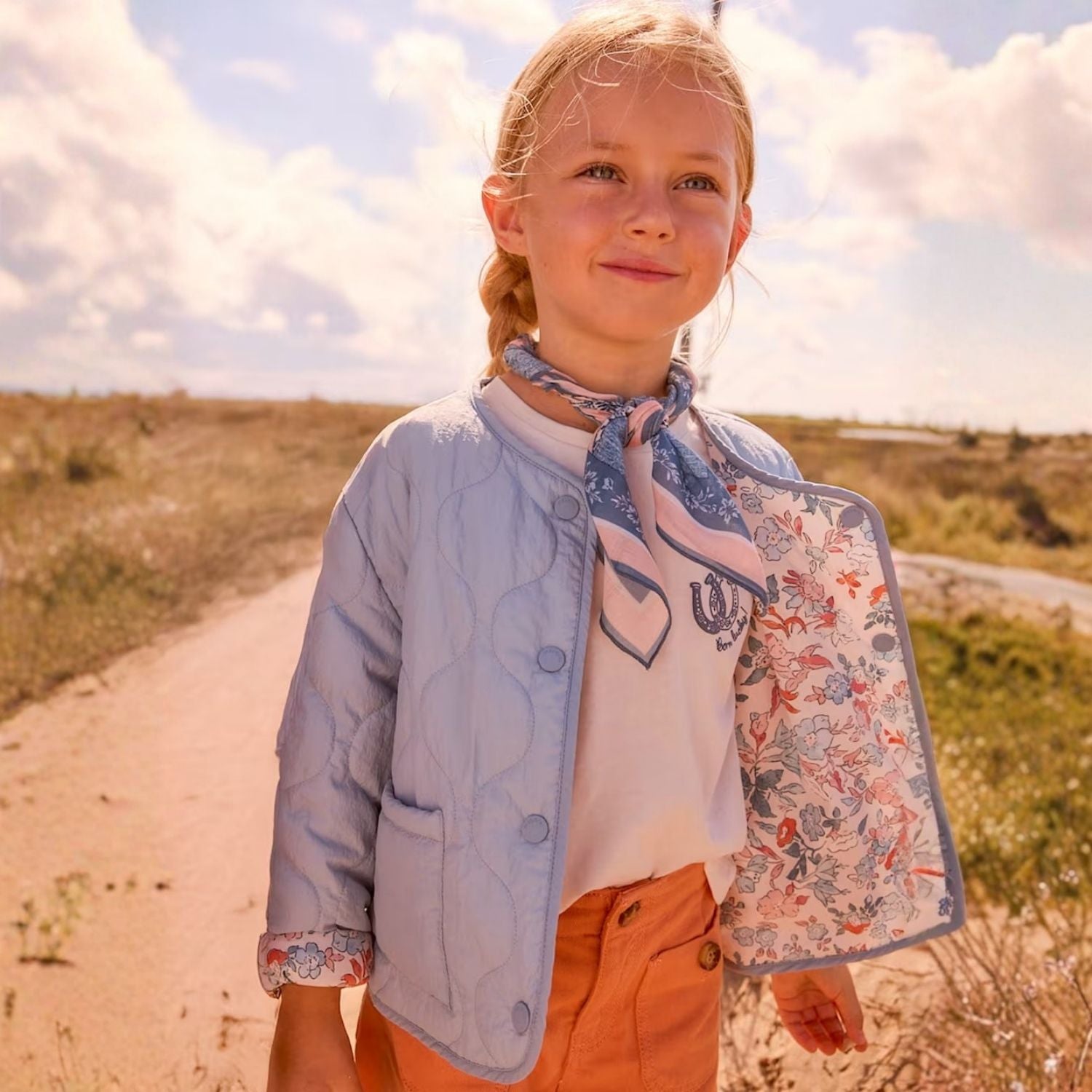 Chaqueta Reversible Floral Celeste