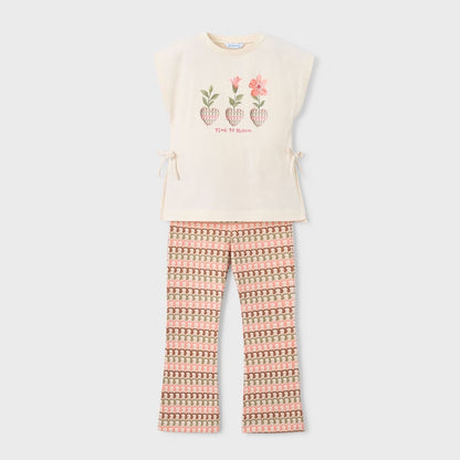 Set Legging Flare &amp; Camiseta Floral Art Mandarina