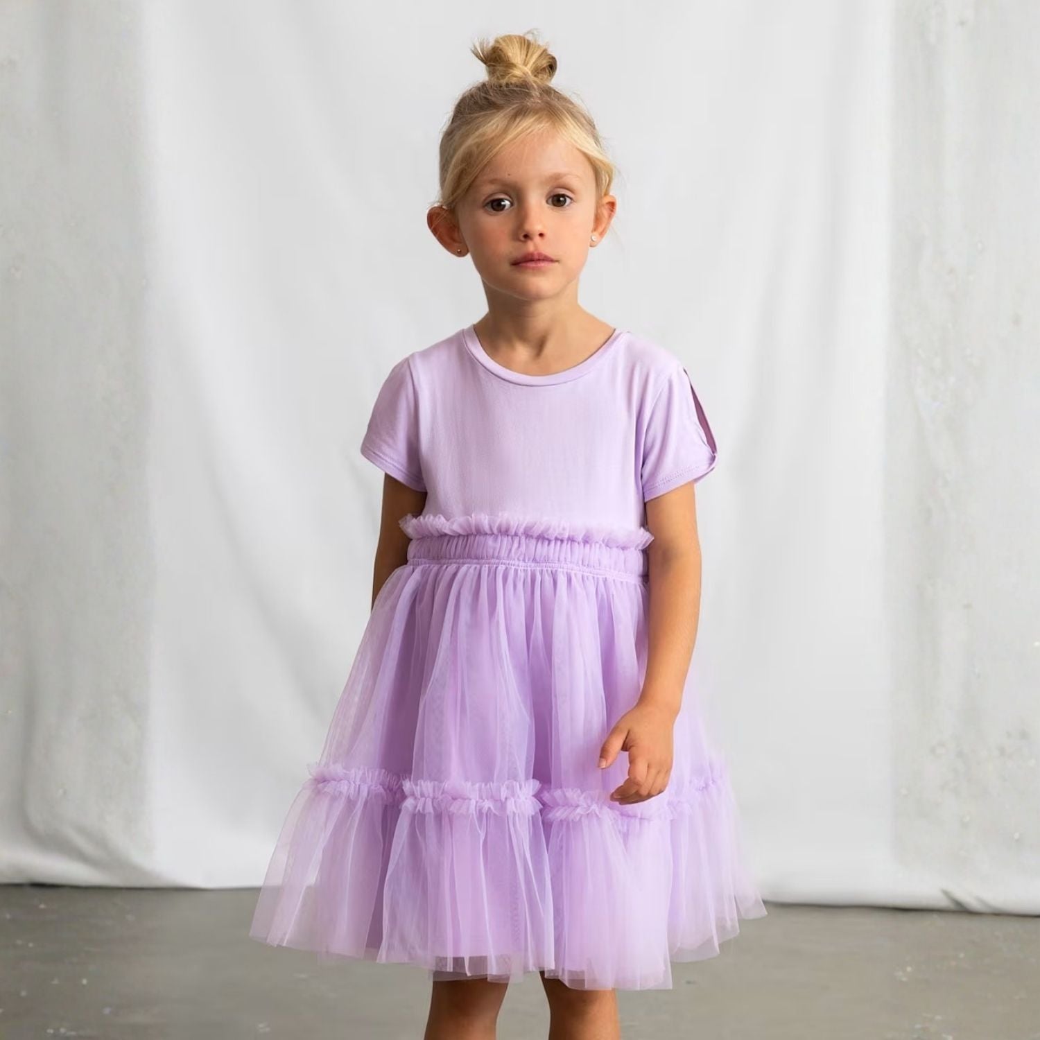 Vestido Combinado Tul Malva