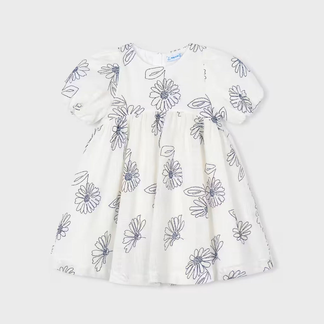 Vestido Bordado Floral Manga Abullonada Natural