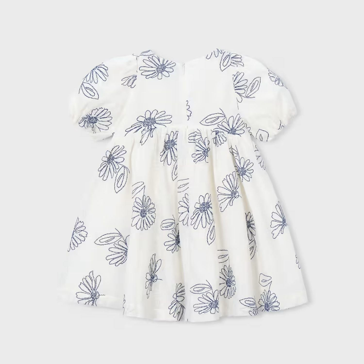 Vestido Bordado Floral Manga Abullonada Natural