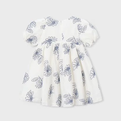 Vestido Bordado Floral Manga Abullonada Natural