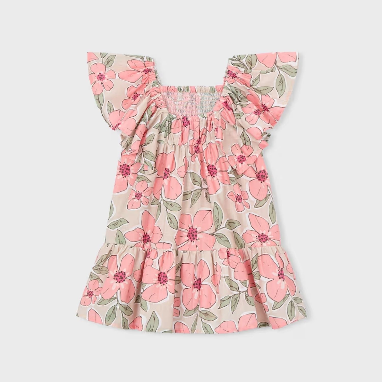 Vestido Nido Abeja Floral Art Mandarina