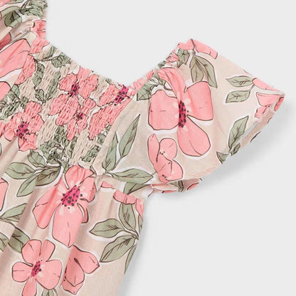 Vestido Nido Abeja Floral Art Mandarina