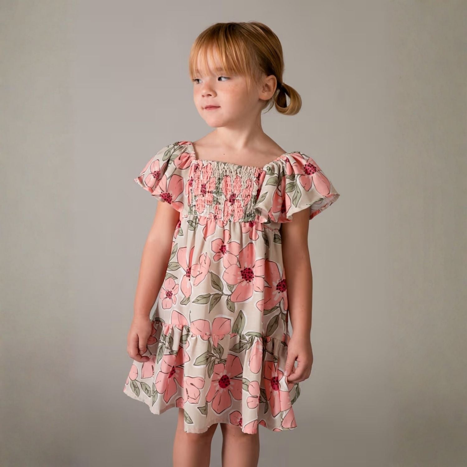Vestido Nido Abeja Floral Art Mandarina