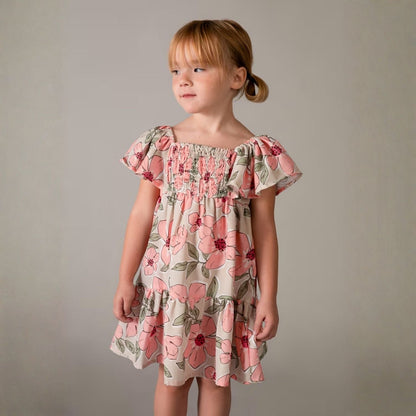 Vestido Nido Abeja Floral Art Mandarina