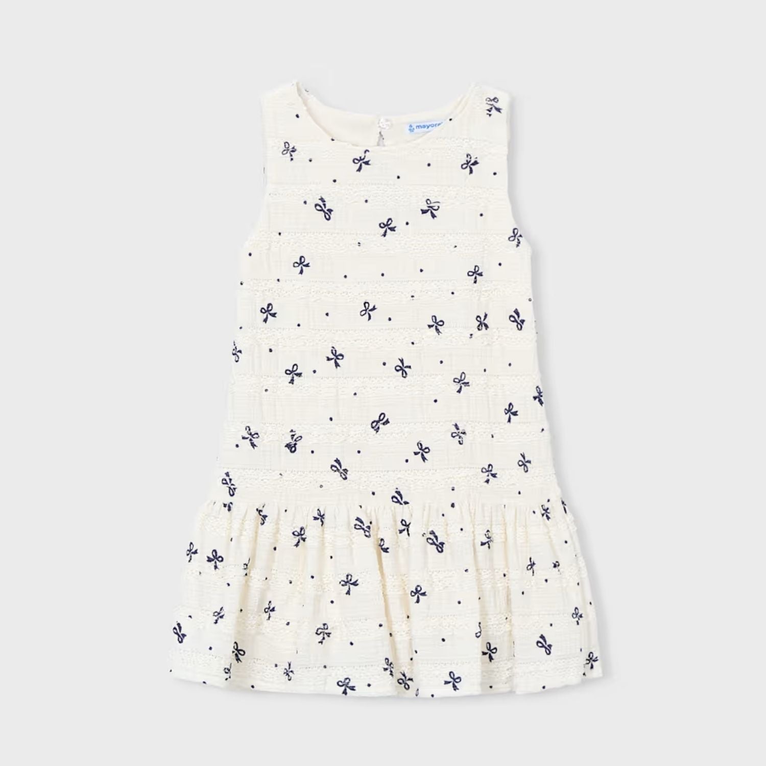 Vestido Tejido Lazos Encaje Crudo