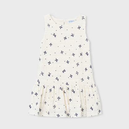 Vestido Tejido Lazos Encaje Crudo