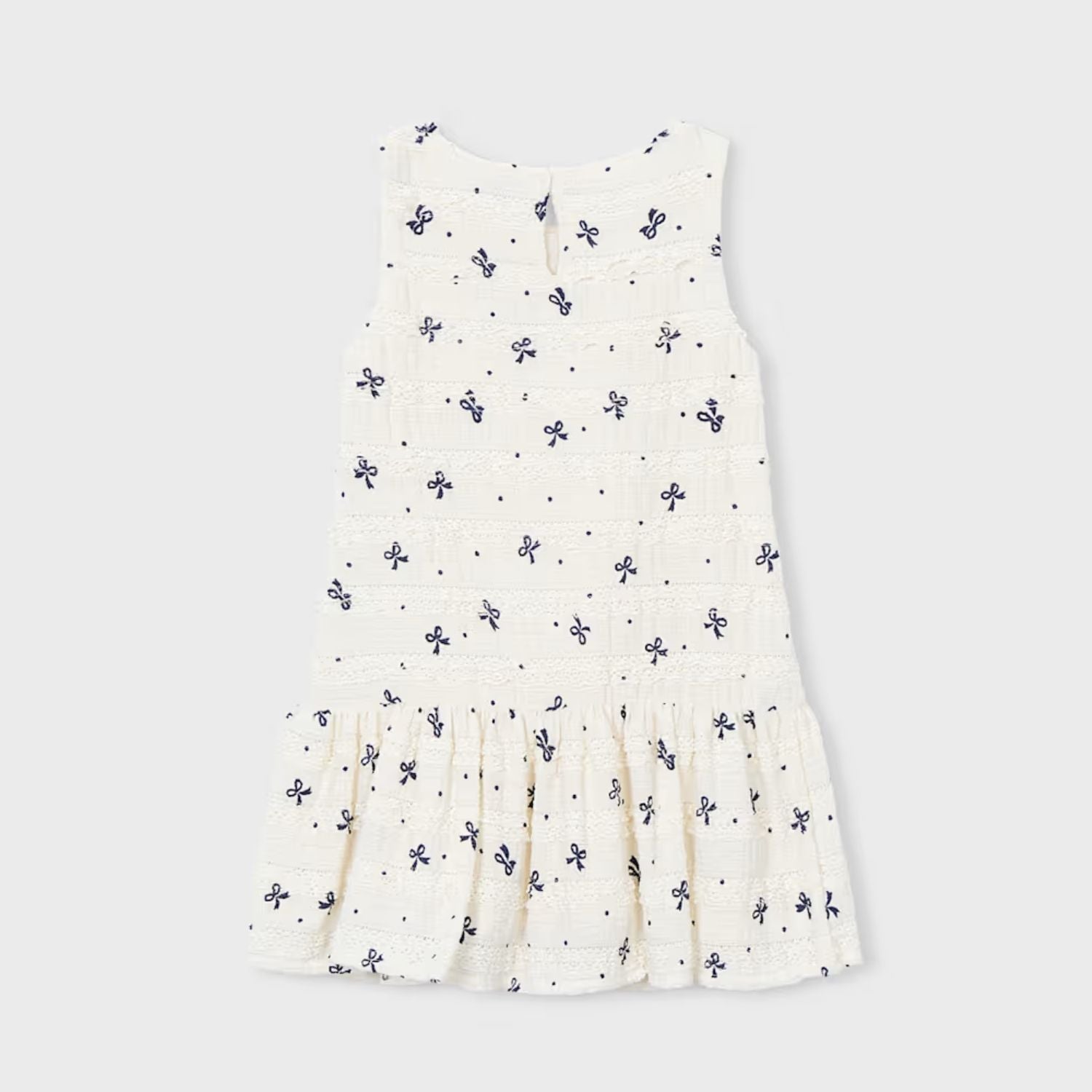 Vestido Tejido Lazos Encaje Crudo