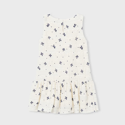 Vestido Tejido Lazos Encaje Crudo