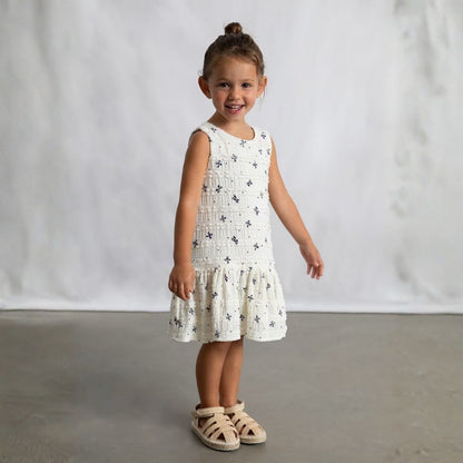 Vestido Tejido Lazos Encaje Crudo