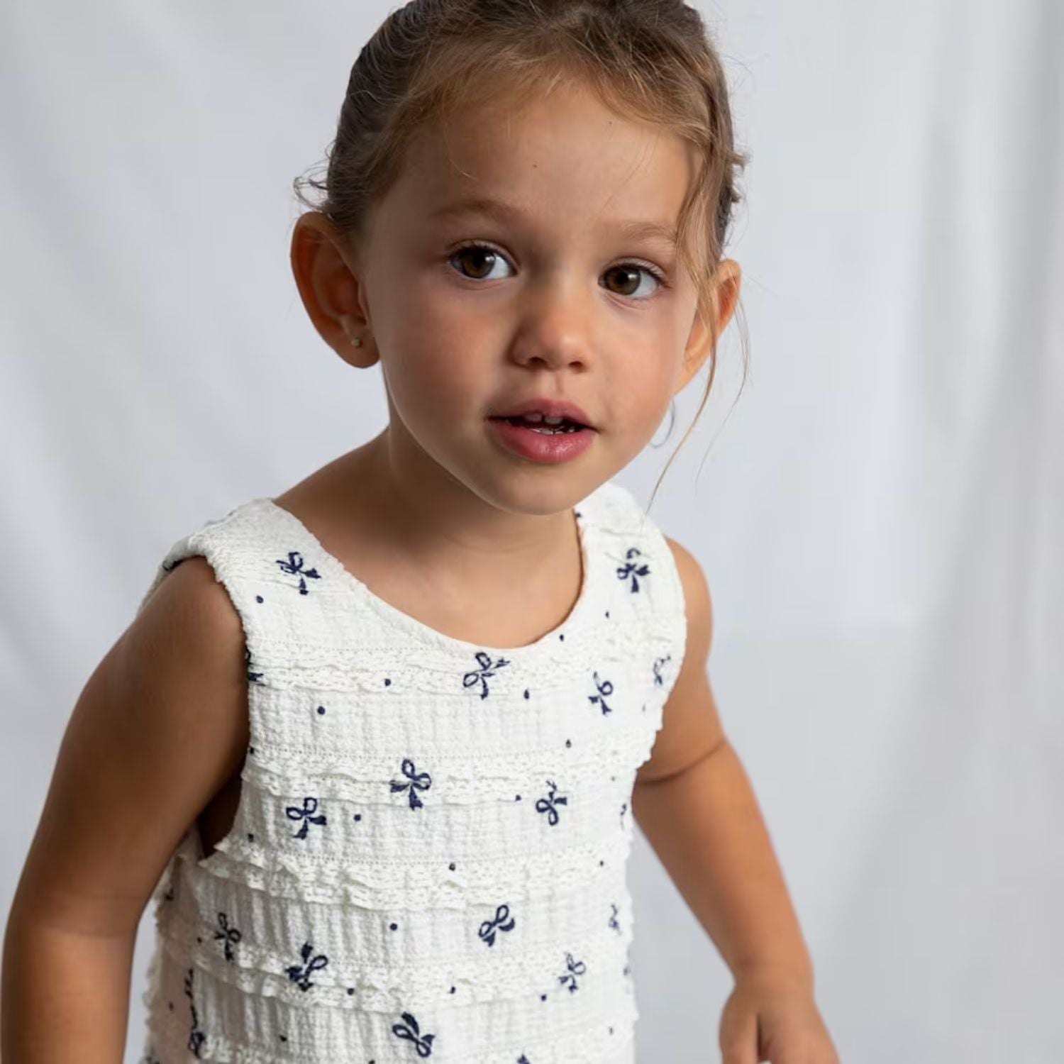 Vestido Tejido Lazos Encaje Crudo