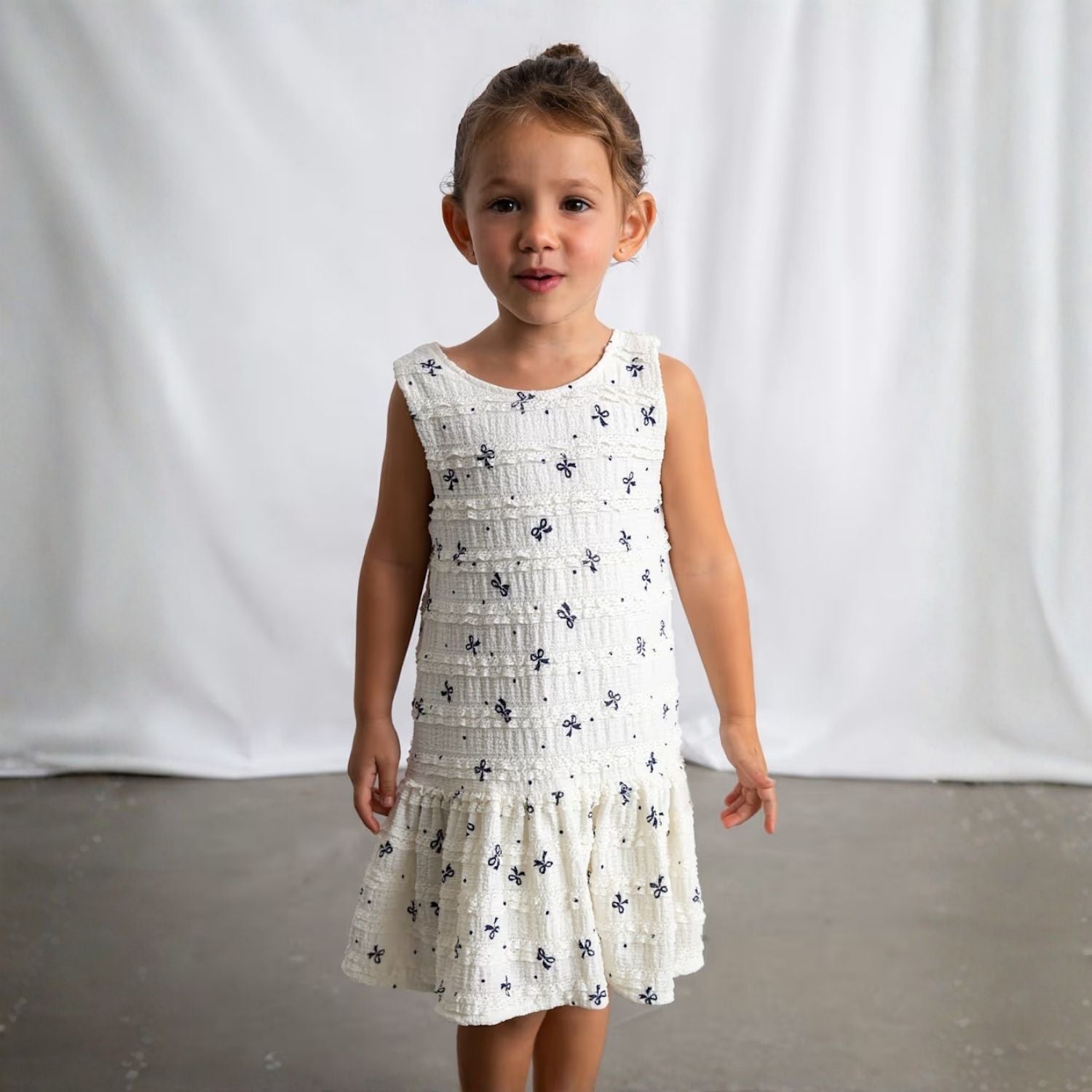 Vestido Tejido Lazos Encaje Crudo