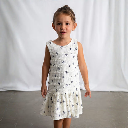 Vestido Tejido Lazos Encaje Crudo