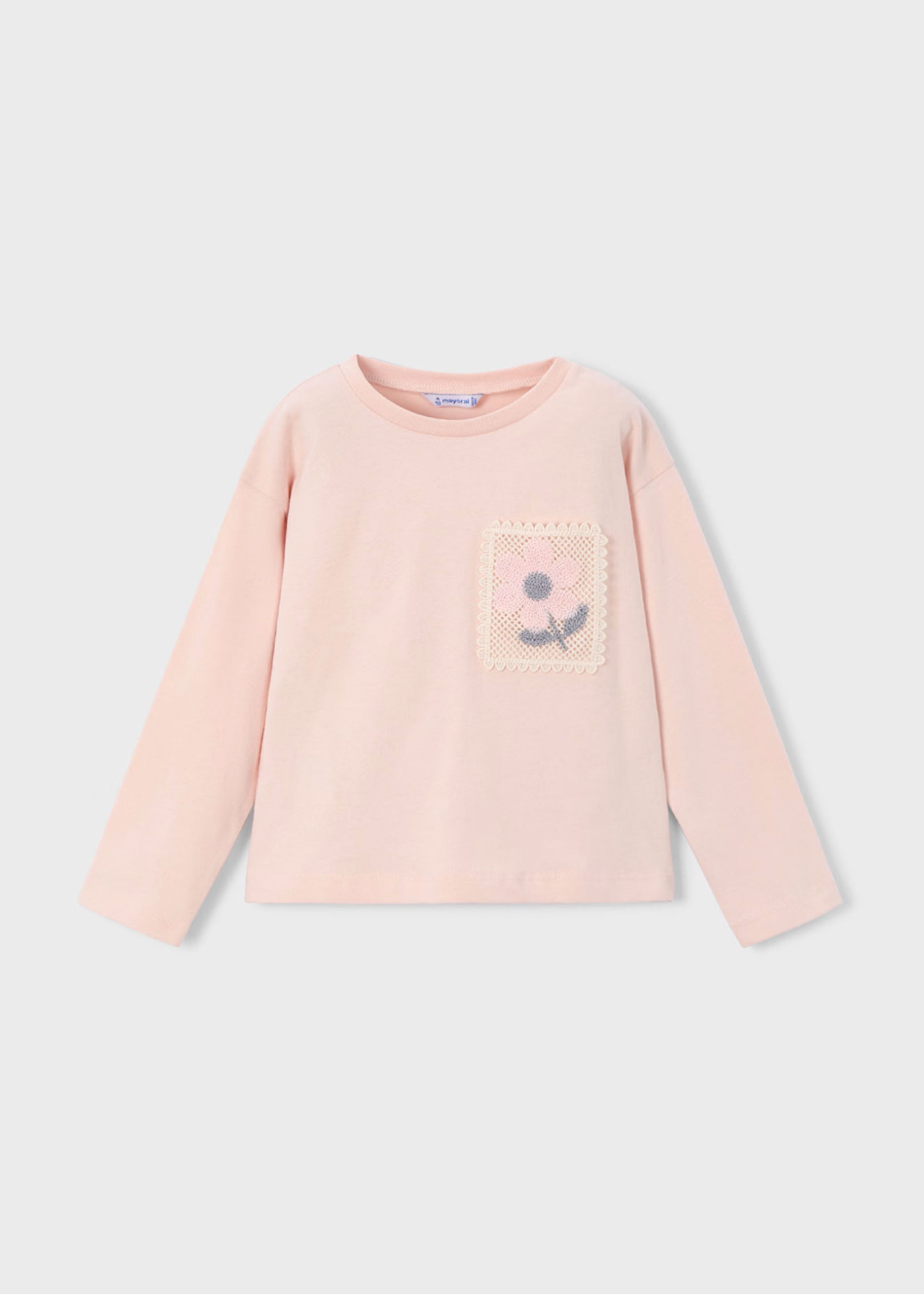 Camiseta Bolsillo Crochet Rosa