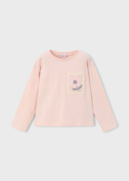 Camiseta Rosa Pastel Bolsillo Crochet