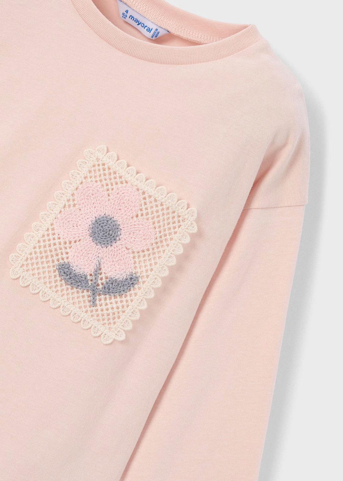 Camiseta Rosa Pastel Bolsillo Crochet