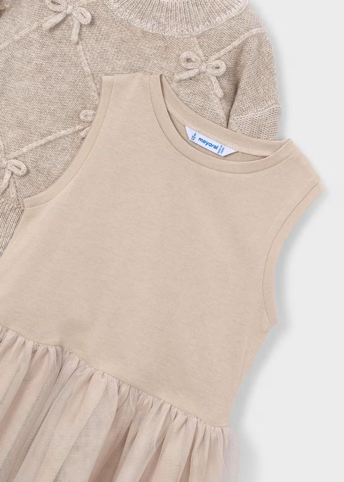 Vestido Tul Combinado Jersey Tejido Hojaldre