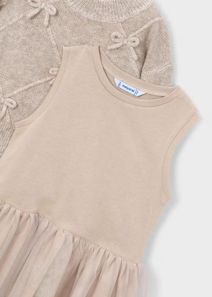 Vestido Tul Combinado Jersey Tejido Hojaldre