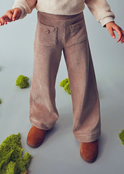 Pantalón Wide Leg Pana Topo Bolsillos