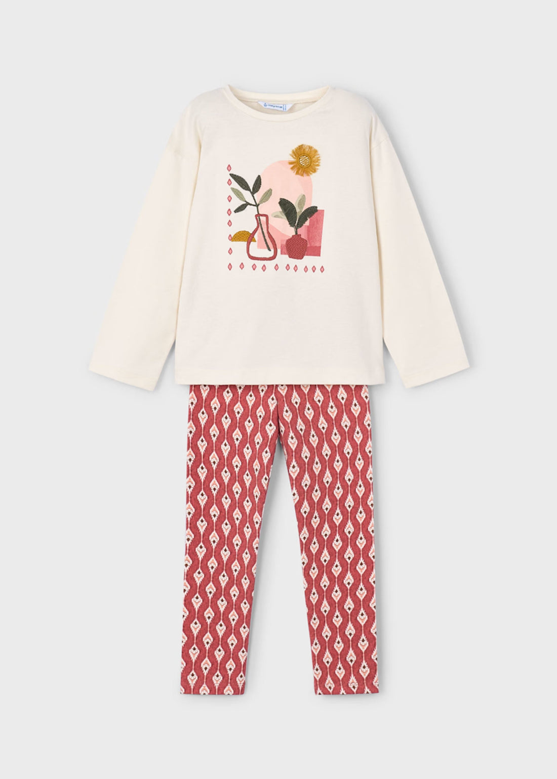 Conjunto Legging Estampado Floral Camiseta Bordada