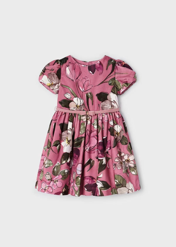 Vestido Terciopelo Estampado Rosado Niña