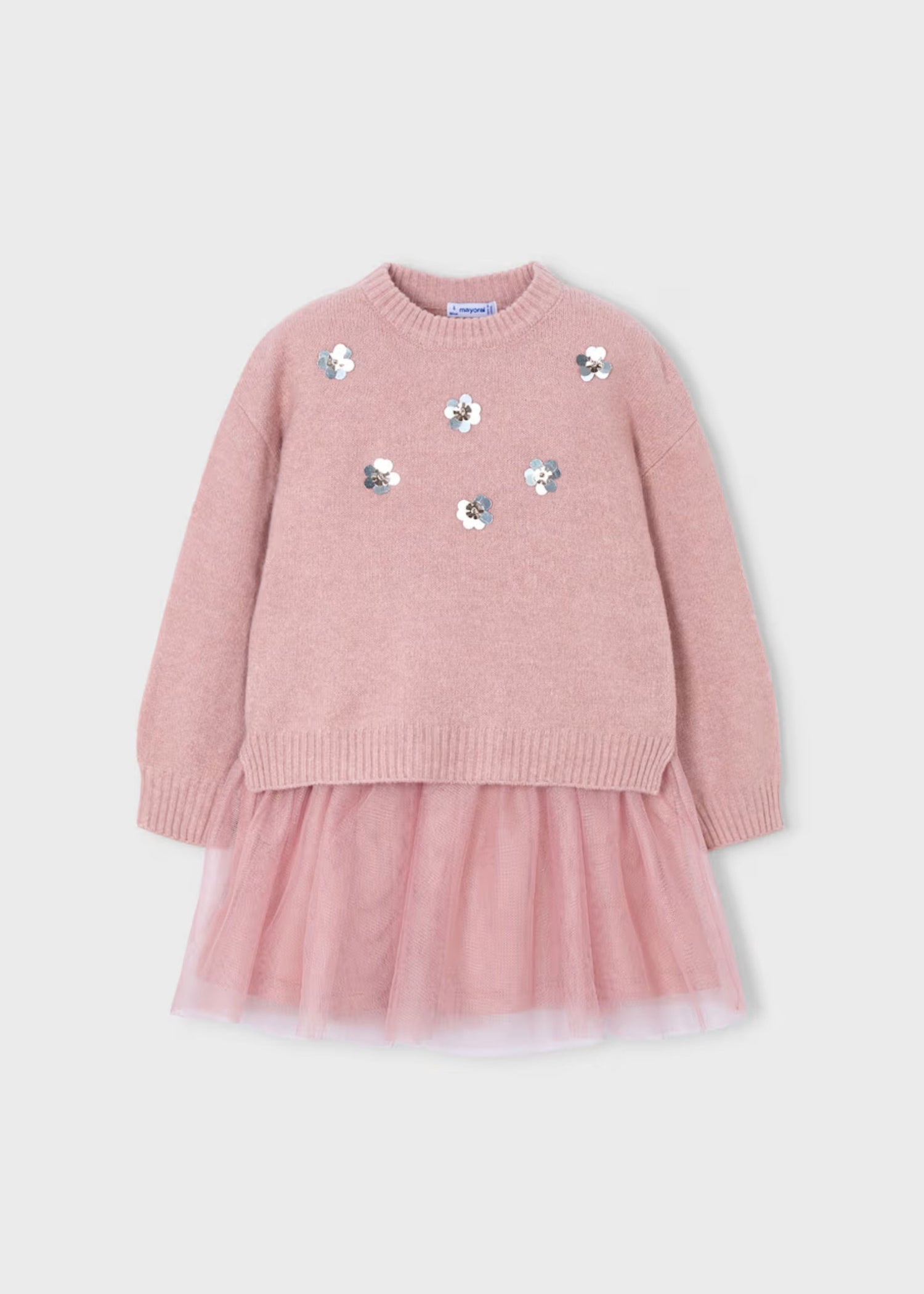 Conjunto Vestido Sweater Tejido Falda Tul