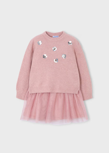 Conjunto Vestido Sweater Tejido Falda Tul