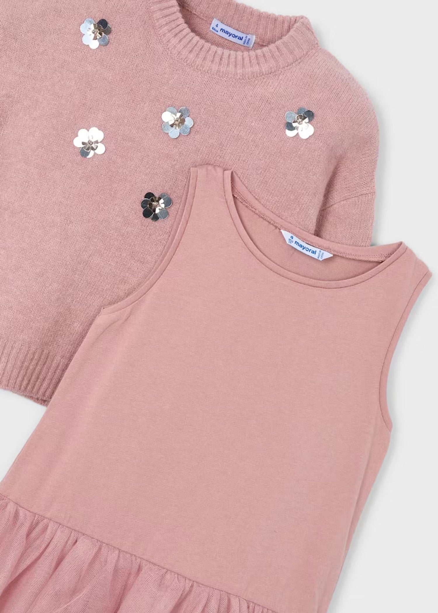 Conjunto Vestido Sweater Tejido Falda Tul