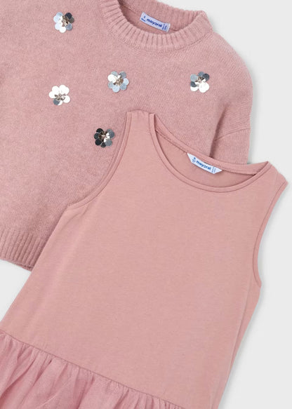 Conjunto Vestido Sweater Tejido Falda Tul