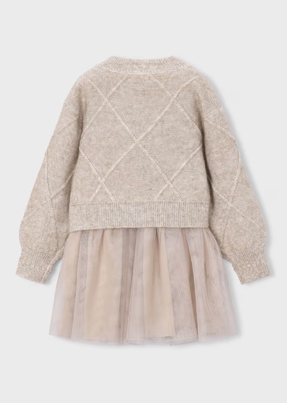 Vestido Tul Combinado Jersey Tejido Hojaldre