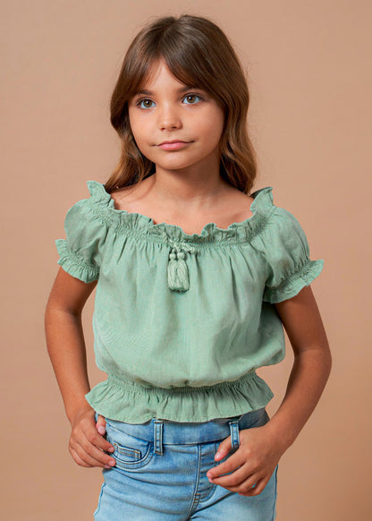 Blusa Menta Hombros Descubiertos Chica