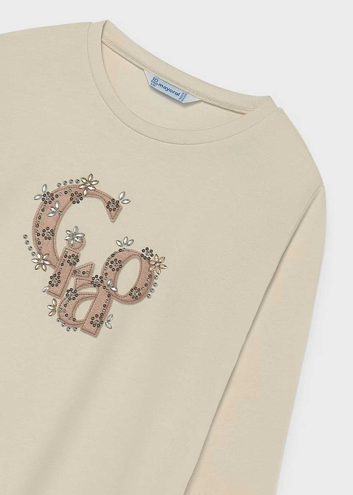 Camiseta Básica Bordado Crema
