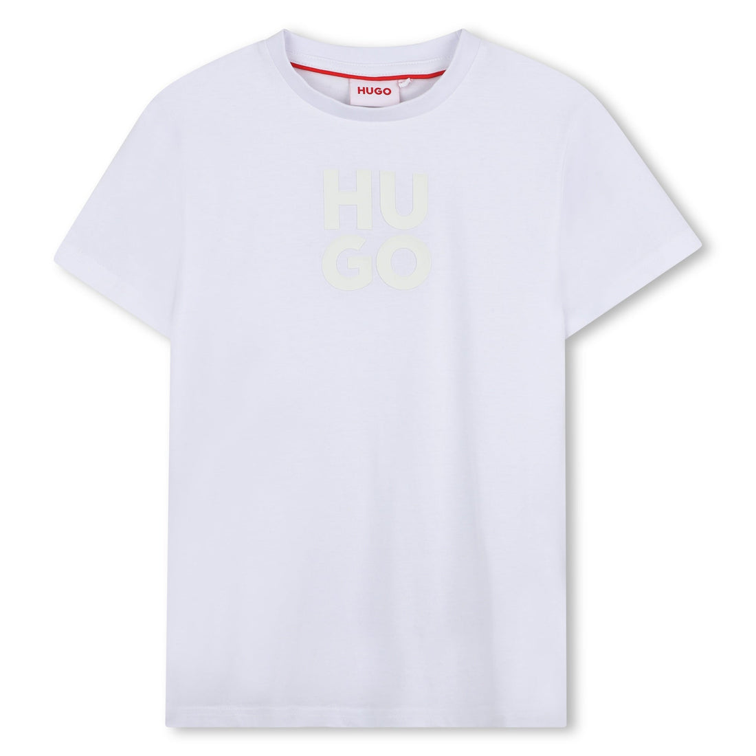Camiseta Blanca Logotipo Apilado Destacado Algodón Orgánico