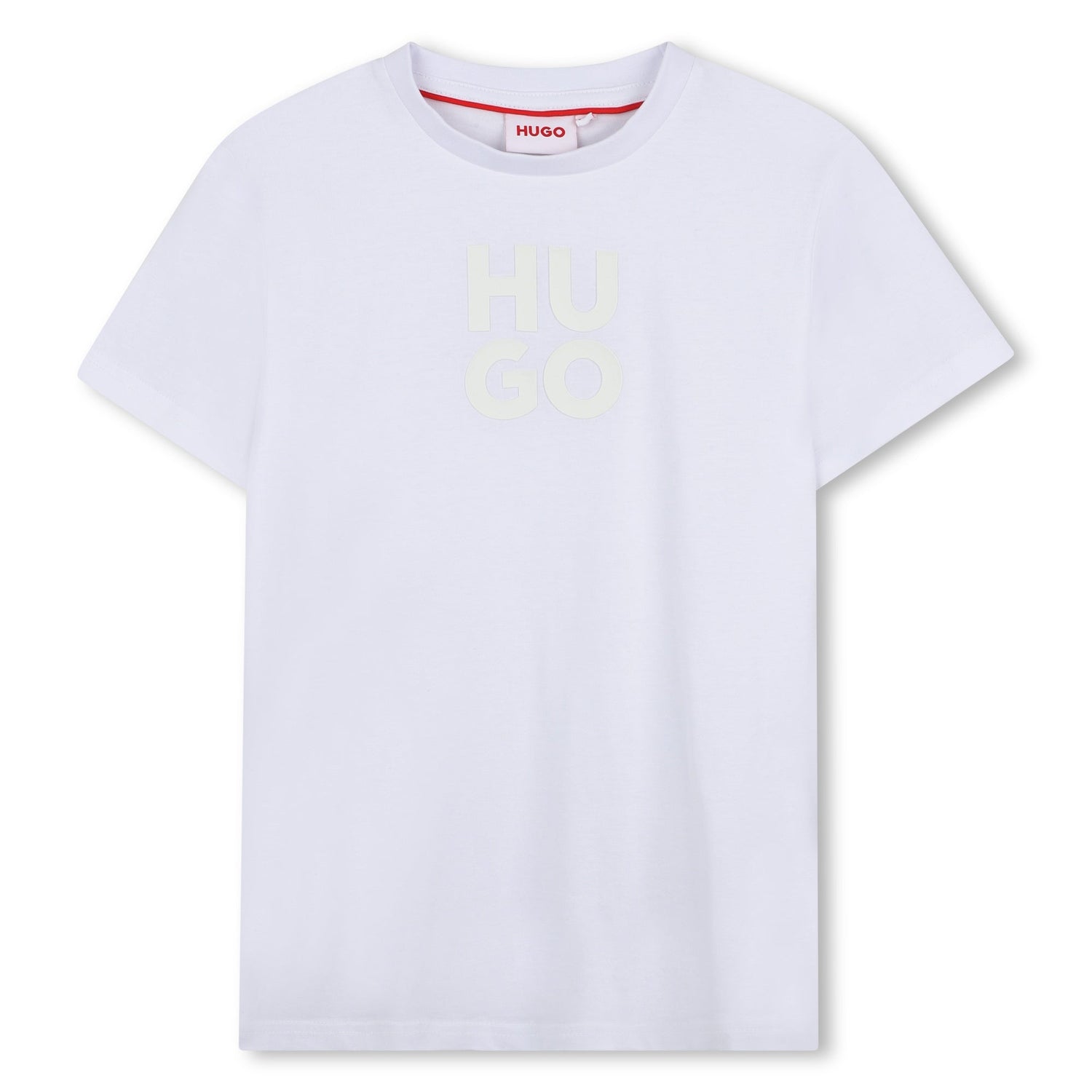 Camiseta Blanca Logotipo Apilado Destacado Algodón Orgánico