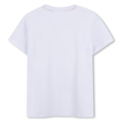 Camiseta Blanca Logotipo Apilado Destacado Algodón Orgánico